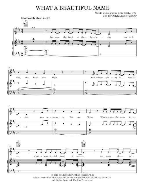 What A Beautiful Name - Brooke Ligertwood, Hillsong Worship (Piano-Vocal-Guitar)