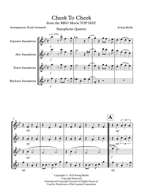 Cheek To Cheek (Arr. Keith Gemmell) - Fred Astaire (Woodwind Ensemble)