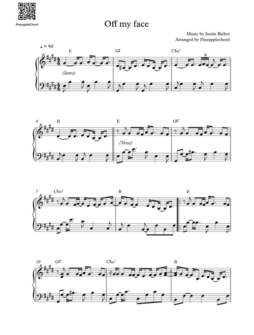 Off My Face (Arr. Pineapplechord) - Justin Bieber (Piano Solo)