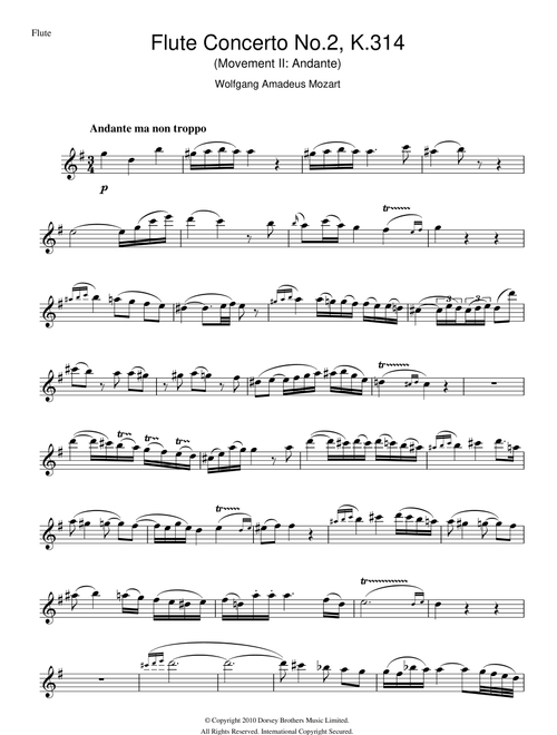Flute Concerto No. 2, 2nd Movement - Wolfgang Amadeus Mozart (Flute Solo)