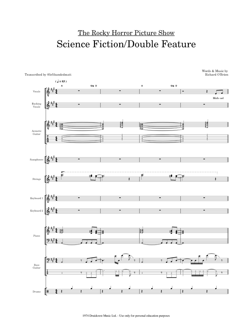Science Fiction/Double Feature The Rocky Horror Picture Show Sheet