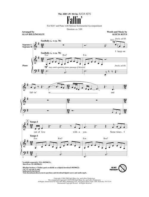 Fallin' (arr. Alan Billingsley) - Alicia Keys (Choral, SSA)