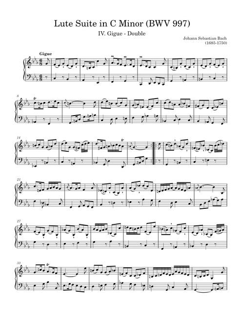 Lute Suite in C Minor (BWV 997): IV. Gigue - Double