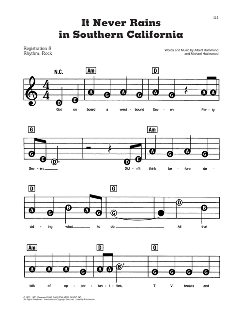 It Never Rains In Southern California - Albert Hammond (E-Z Play Today)