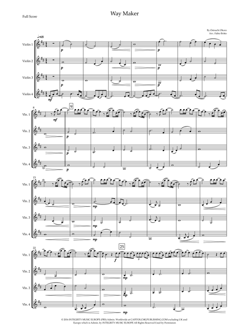 Way Maker (Arr. Fabio Britto) - Sinach (String Quartet)