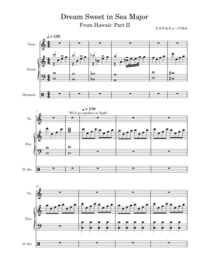 Dream sweet in sea major ミラクルミュージカル piano tutorial