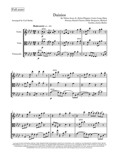 Daisies (Arr. Carl Darby) - Justin Bieber (String Ensemble)