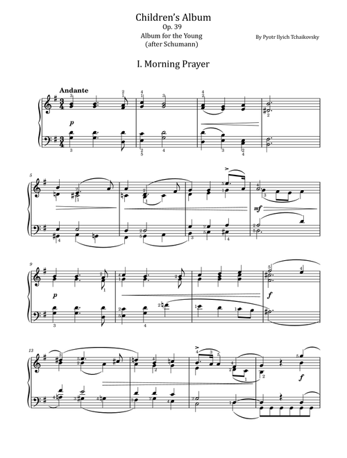 Tchaikovsky, Op. 39 Children's Album - Original With Fingered - For Piano Solo Complete (Arr. poon) - Pyotr Ilyich Tchaikovsky (Piano Solo)