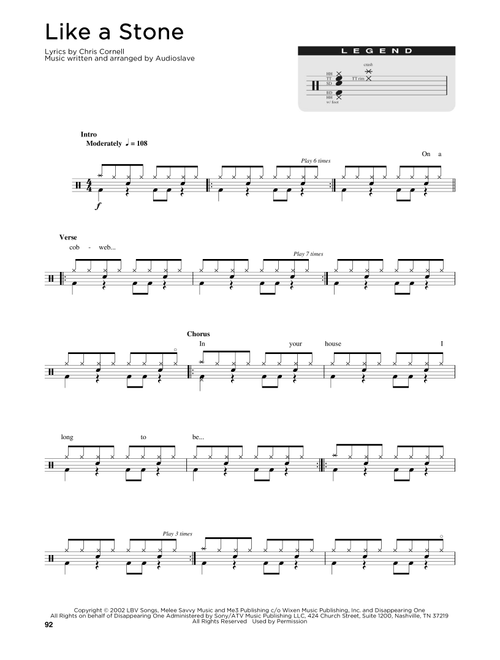 Like A Stone - Audioslave (Drum Chart)