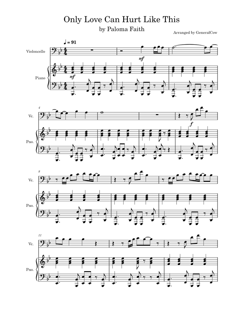 Only love can hurt like this – Paloma Faith (Cello Solo w/ Piano ...