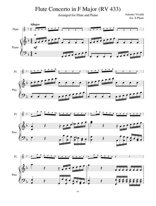 Vivaldi Flute Concerto in F Major (RV 433) "La tempesta di mare" for Flute and Piano