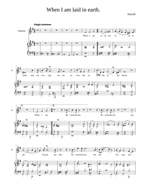 Didos Lament When I am laid in earth in Em - Henry Purcell