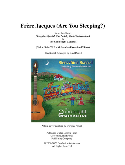 Frère Jacques (Are You Sleeping?) - (fingerstyle solo guitar arrangement) (Arr. Brad Powell (The Candlelight Guitarist)) - French folk song (Traditional) (Guitar Tab)