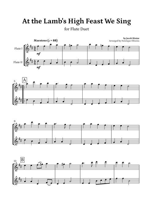 At the Lamb's High Feast We Sing (Flute Duet) - Easter Hymn (Arr. Henrique Oliveira) - Jacob Hintze (Flute Duet)