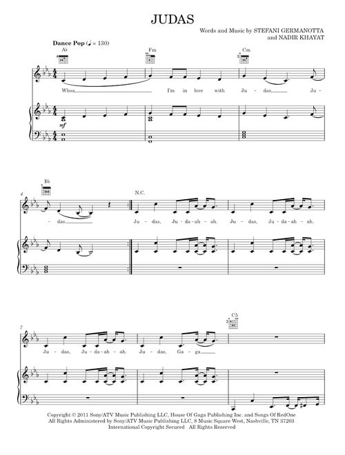 Judas - Lady Gaga (Piano-Vocal-Guitar)