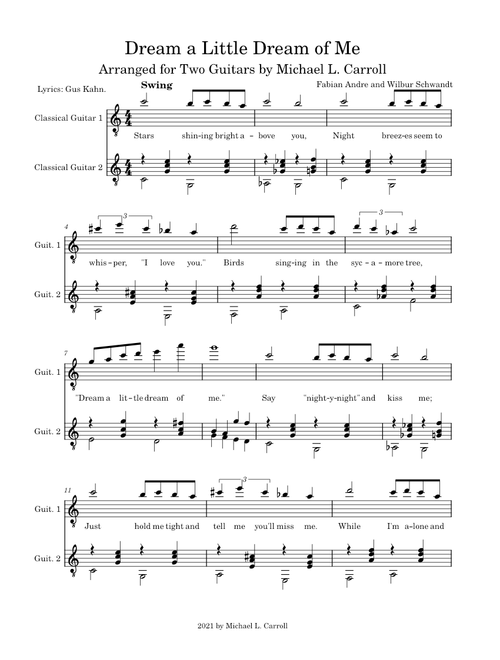 Dream a Little Dream of Me Guitar Duet