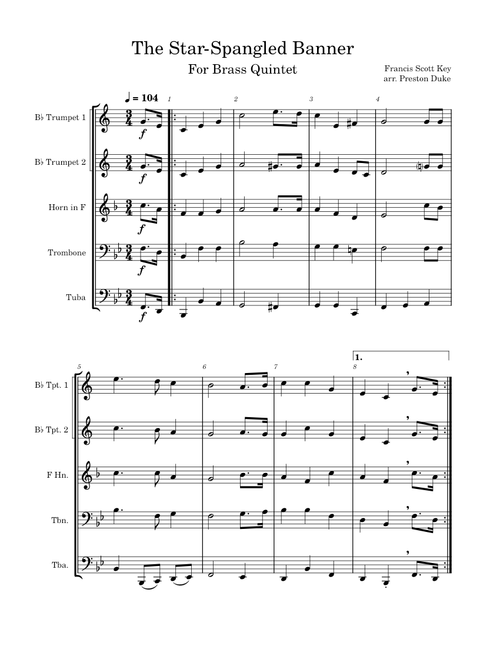 The Star-Spangled Banner for Brass Quintet