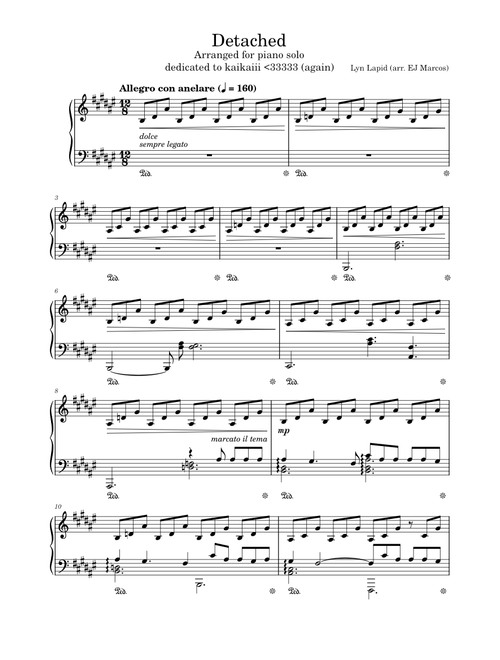 Lyn Lapid - Detached Piano Solo (arr. EJ Marcos)