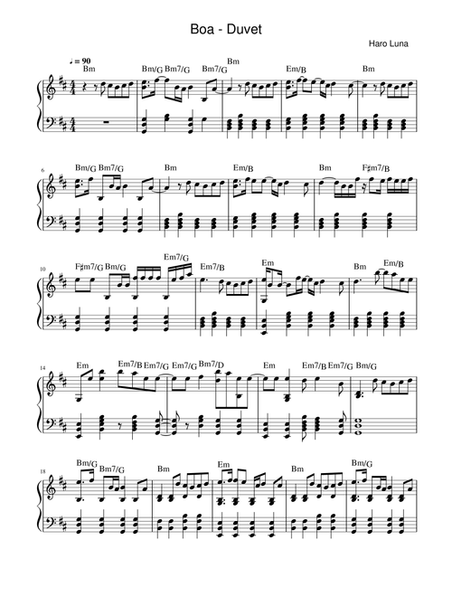 Duvet (Arr. Haro Luna) - Boa (Easy Piano)