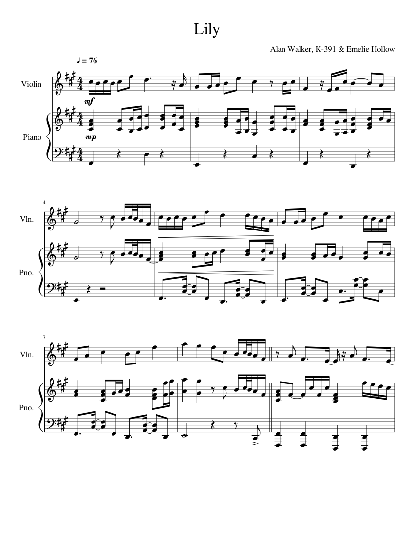 Lily Violin Sheet music for Piano, Violin, Strings group (Mixed