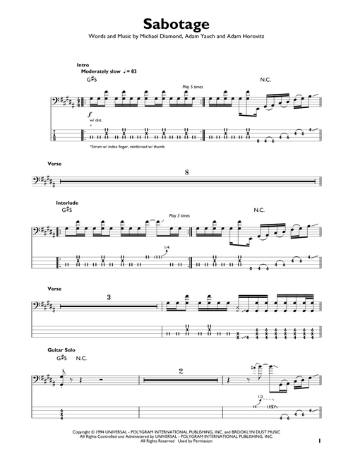 Sabotage - Beastie Boys (Easy Bass Tab)