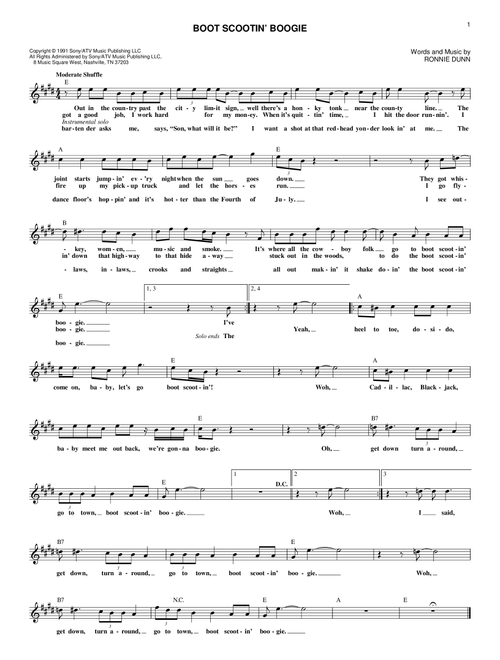 Boot Scootin' Boogie - Brooks & Dunn (Lead Sheet - Fake Book)