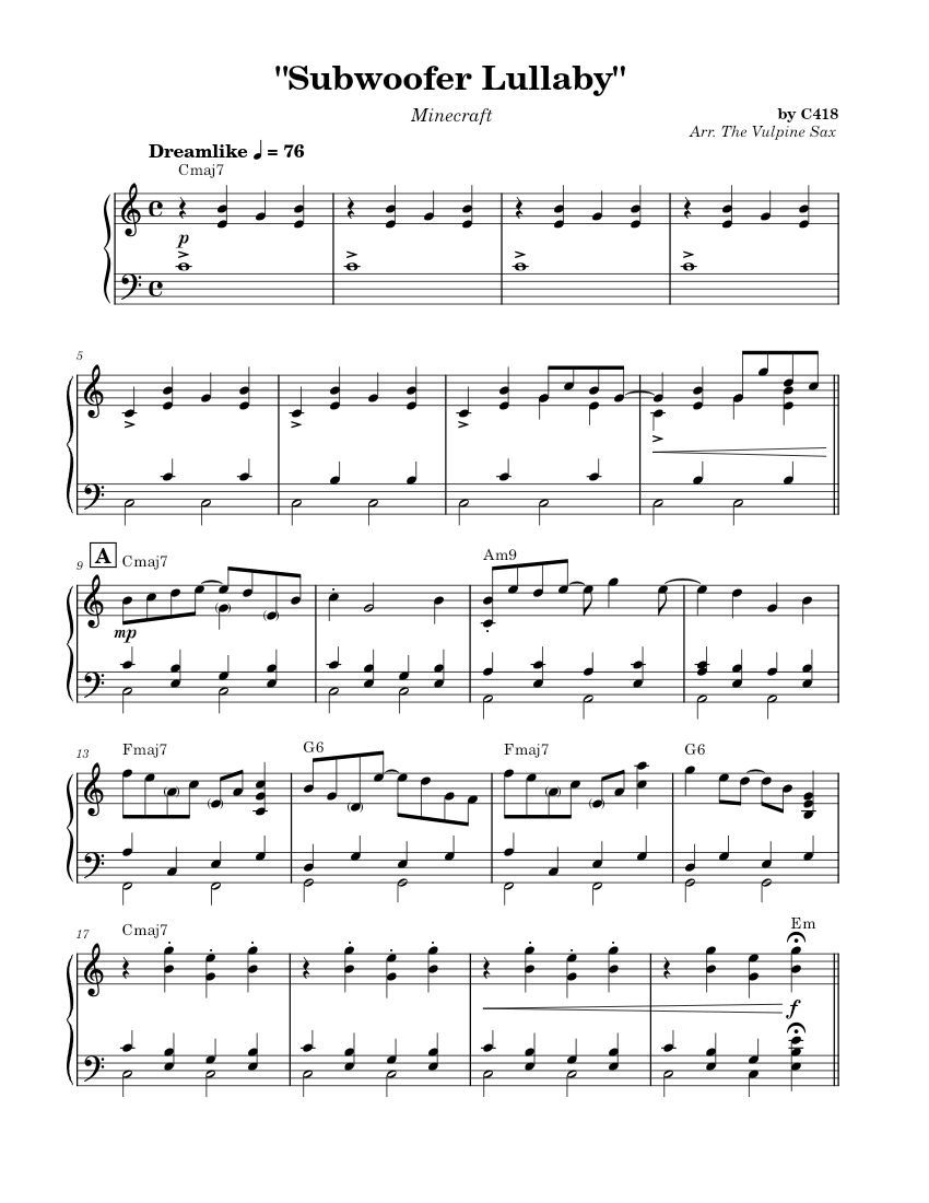 Subwoofer Lullaby Piano Solo Sheet music for Piano (Solo) Easy