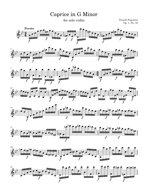 Solo Violin Caprice No. 16 in G Minor - N. Paganini, Op. 1, No. 16