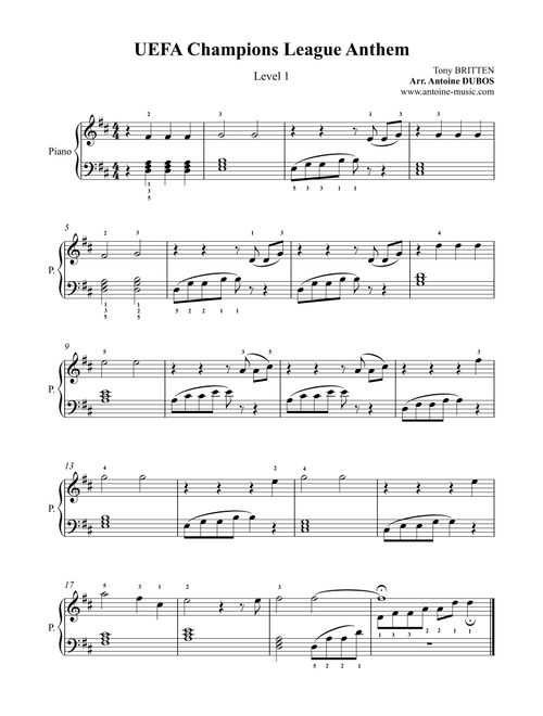 Uefa Champions League Team (Arr. Antoine Dubos) - Anthony Christopher Britten (Piano Solo)