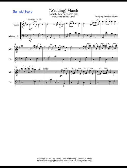 MARCH FROM THE MARRIAGE OF FIGARO, Mozart, String Duo, Intermediate Level for violin and cello (Arr. Sherry Lewis) - W.A. Mozart (Instrumental Duet)
