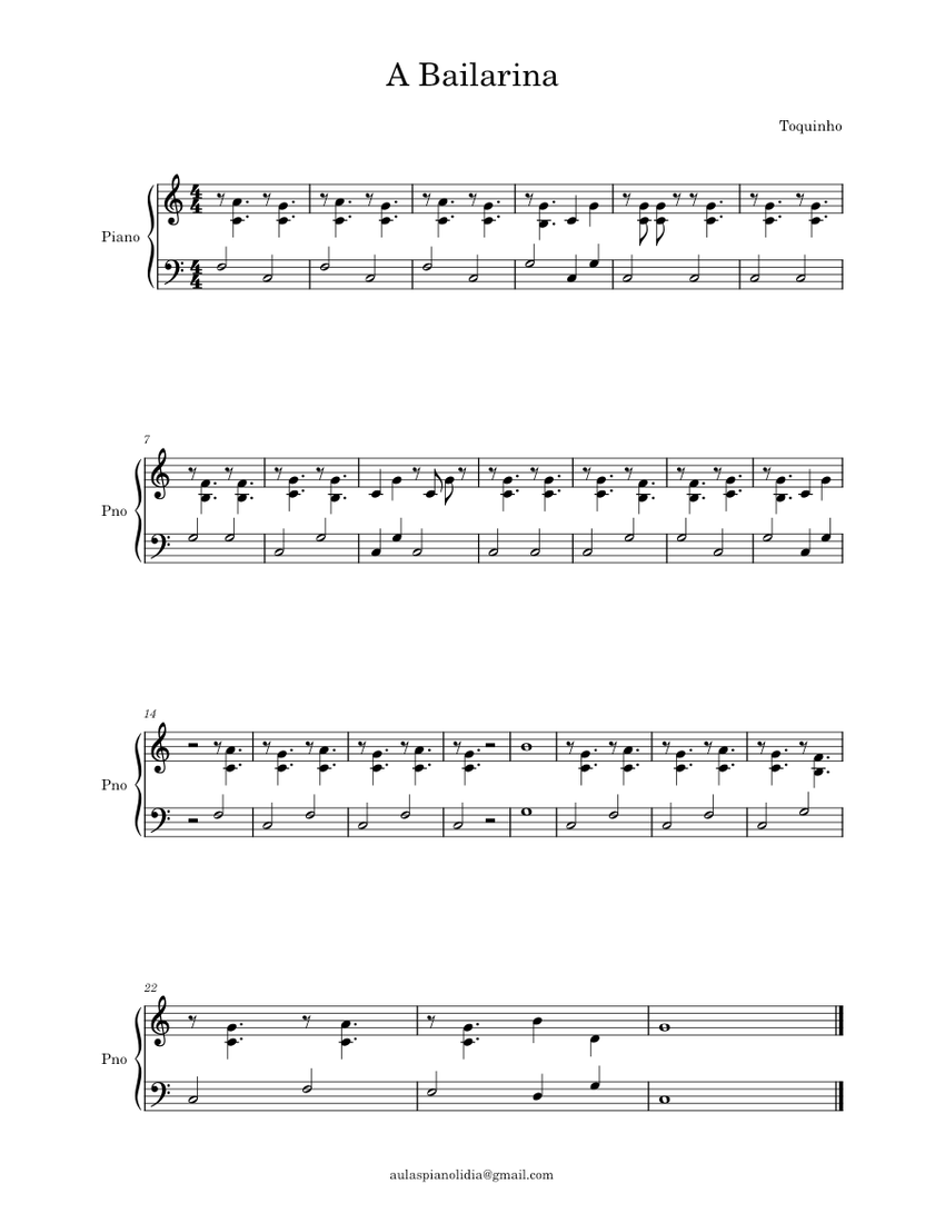 A Bailarina – Toquinho Sheet music for Piano (Piano Duo) | Musescore.com