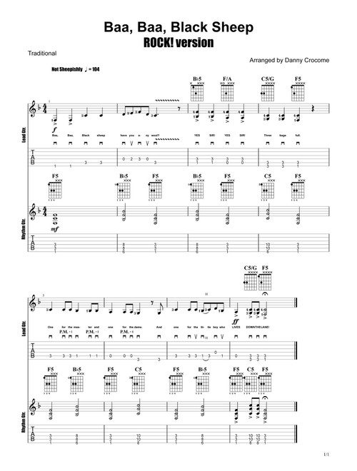 Baa, Baa, Black Sheep (ROCK! version) (Arr. Danny Crocome) - Traditional (Guitar Tab)