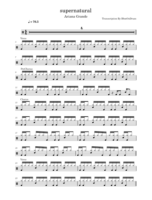 supernatural - Ariana Grande / Drum Sheet Music By BbmOnDrum
