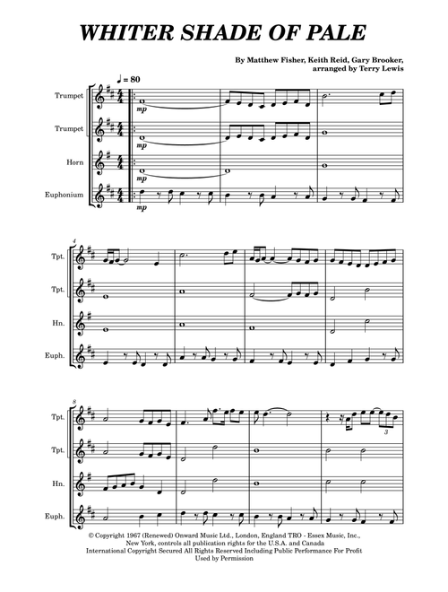 A Whiter Shade Of Pale (Arr. Terry Lewis) - Procol Harum (Brass Ensemble)
