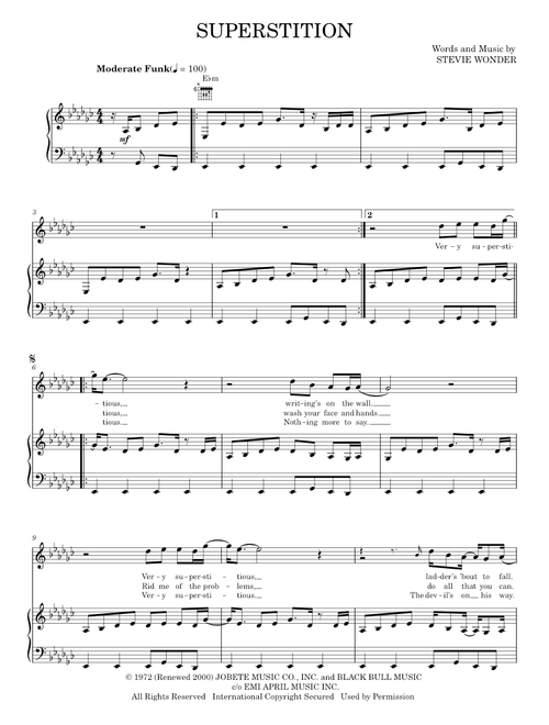 Superstition - Stevie Ray Vaughan, Stevie Wonder (Piano-Vocal-Guitar)