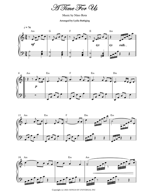 A Time For Us (love Theme) (Arr. Lydia Buttigieg) - Nino Rota (Harp)