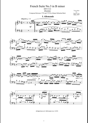 BWV 814 French Suite III Courante Sheet Music for Harp (Solo