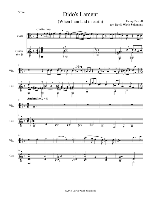 Dido's Lament - When I am laid in earth - arranged for viola and guitar (Arr. David Warin Solomons) - Henry Purcell (Instrumental Duet)