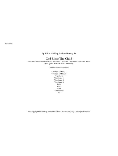 God Bless' The Child (Arr. Graham Hall (ghmusicprep.com)) - Billie Holiday (Large Ensemble)
