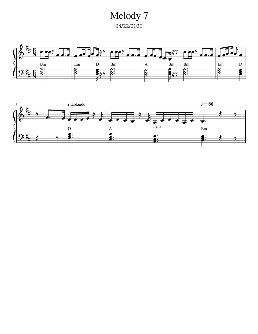 Melody 7 Sheet music for Piano (Solo) Easy | Musescore.com