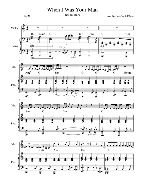 When I Was Your Man by Bruno Mars | For Violin & Piano Accompaniment