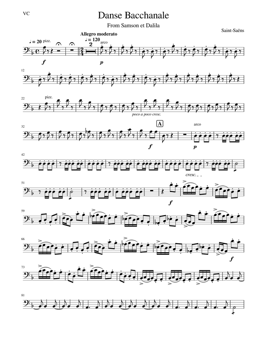 Danse Bacchanale-VC Sheet Music for Cello (Solo) | MuseScore.com