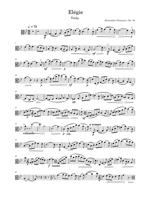 Élégie Op. 44 in G Minor for Viola Solo - Alexander Glazunov