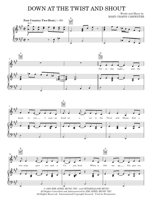 Down at the twist and shout - Mary Chapin Carpenter (Piano-Vocal-Guitar)