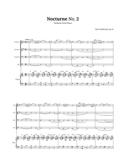 Nocturne by Chopin for Brass Quartet and Piano (Arr. Langanho) (Brass Ensemble)