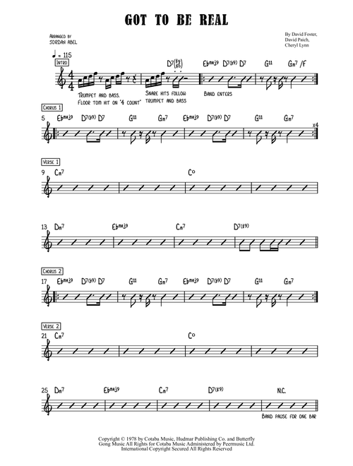 Got To Be Real (Arr. Jordan Abel) - Cheryl Lynn (Lead Sheet - Fake Book)