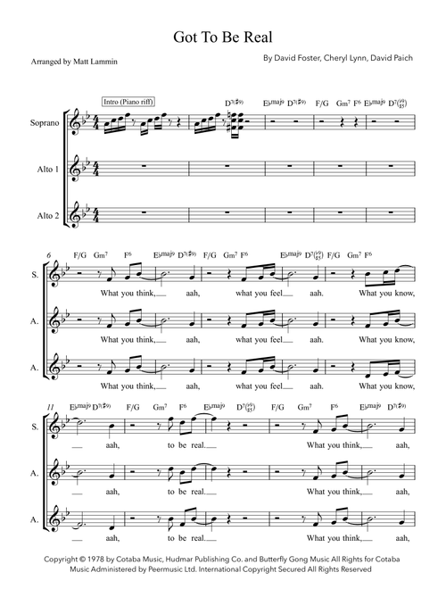 Got To Be Real (Arr. Matt Lammin) - Cheryl Lynn, David Paich, David Foster (Choral, SSA)