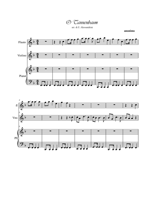 O Tannenbaum. Trio flute, violin and piano (Arr. Ester Alessandrini) - Anonimo (Small Ensemble)