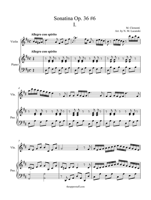 Sonatina Op. 36 #6 (Arr. Nick Lacanski) - Clementi, Muzio (Violin and Piano)