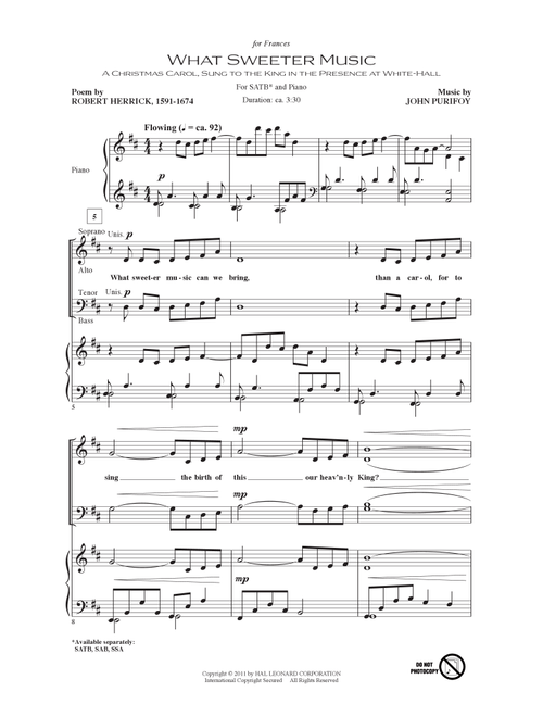 What Sweeter Music - John Purifoy (Choral, SATB)